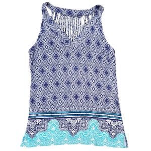 Skies Are Blue Bohemian V-Neck Strappy Rayon Tank Top Stretch Boho S